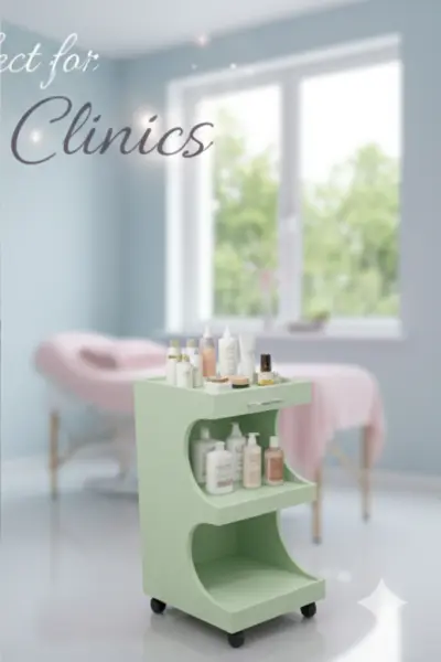 ترابيزة تجميل متحركة 3 رفوف خشب – تصميم عصري مثالي لعيادات التجميل والسبا لون اخضر - YASSO STORE