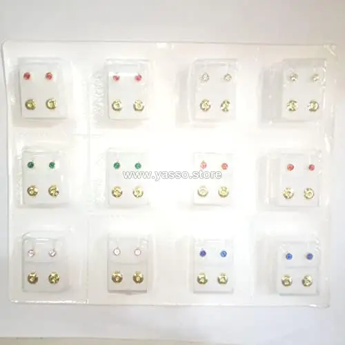 دستة حلق طبي فاخر - 12 زوجاً من الأناقة الملونة - YASSO STORE