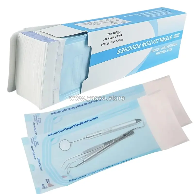أكياس تعقيم ذاتية الغلق (200 قطعة)  - الحل الاحترافي لضمان سلامة أدوات التجميل والادوات الطبية - مقاس 13 سم - YASSO STORE
