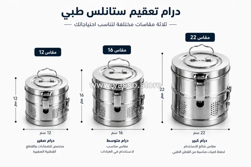درام تعقيم ستانلس طبي فاخر – لتعقيم وحفظ المستلزمات الطبية بأمان - 22 سم - YASSO STORE