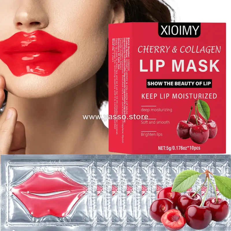 ماسك الشفايف الكوري بالكريز والكولاجين من XIOIMY لترطيب وتنعيم الشفاه علبة ١٠ قطعه - YASSO STORE