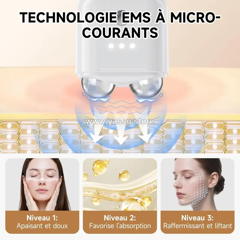 جهاز تدليك وشد الوجه ومكافحة التجاعيد بالتيار المجهري (Microcurrent)، جهاز تجميل لرفع وشد البشرة وتجديد شباب الرقبة والوجه - YASSO STORE