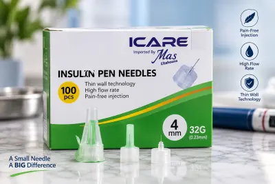 إبر قلم الأنسولين iCare الفاخرة 32G × 4mm – تقنية الجدار الرقيق لراحة ودقة فائقة | 100 قطعة - YASSO STORE