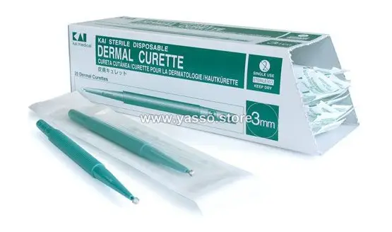 كحتة جلدية KAI المعقمة للاستخدام مرة واحدة | أداة احترافية لكشط الجلد وأخذ العينات – Dermal Curette - مقاس 2 مم - YASSO STORE