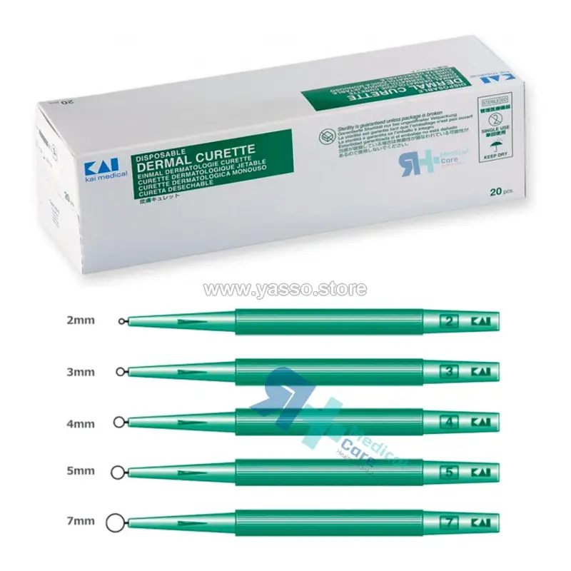 كحتة جلدية KAI المعقمة للاستخدام مرة واحدة | أداة احترافية لكشط الجلد وأخذ العينات – Dermal Curette - مقاس 2 مم - YASSO STORE