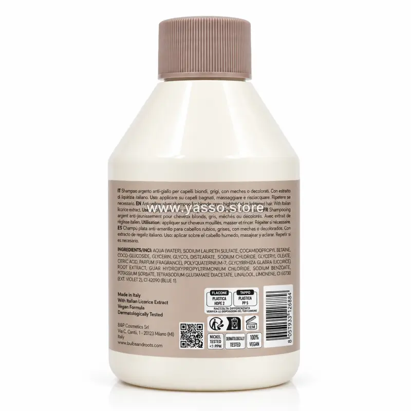 BR Silver Shampoo – شامبو سيلفر بنفسجي ايطالي من بي ار فاخر لمعادلة الاصفرار والنحاسية للشعر الأشقر والرمادي – 300 مل - YASSO STORE