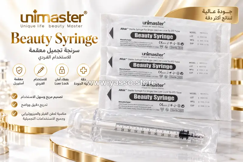 سرنجة تقسيم وحقن الفيلر Unimaster Beauty Syringe معقمة بطرف Luer Lock - YASSO STORE