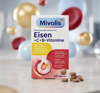أقراص الحديد وفيتامينات C و B من ميڤوليس (Mivolis Eisen + Vitamin C + B Vitamins) - YASSO STORE